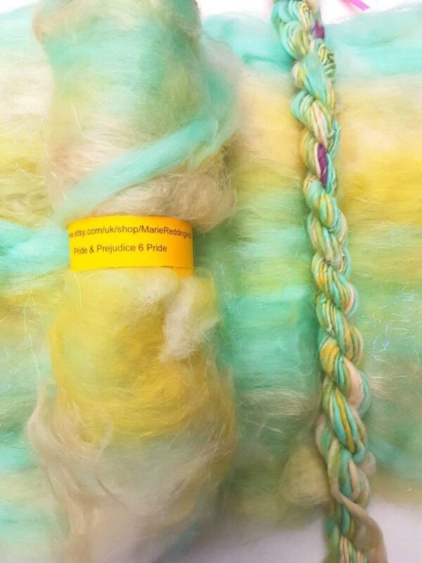 Pride & Prejudice Mint Art Batt / 6 Pride / 50g / Yellow / Cream / Pale Green / Pastel / Floral / Jane Austen / Spinning Fibre Felting Fiber