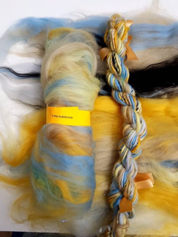 Wizard Of Oz Handspun Yarn / 6 The Scarecrow / 50g / Yellow / Straw / Crow / Beige / Cream / Blue / Cornflower / Knitting / Crochet