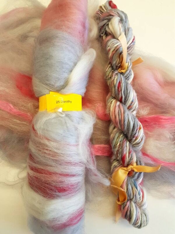 Wizard Of Oz Handspun Yarn / 25 Dorothy / 110g / Grey / Pink / White / Prairie / Fairytale / Pastel / Rose / Strawberry / Knitting / Crochet