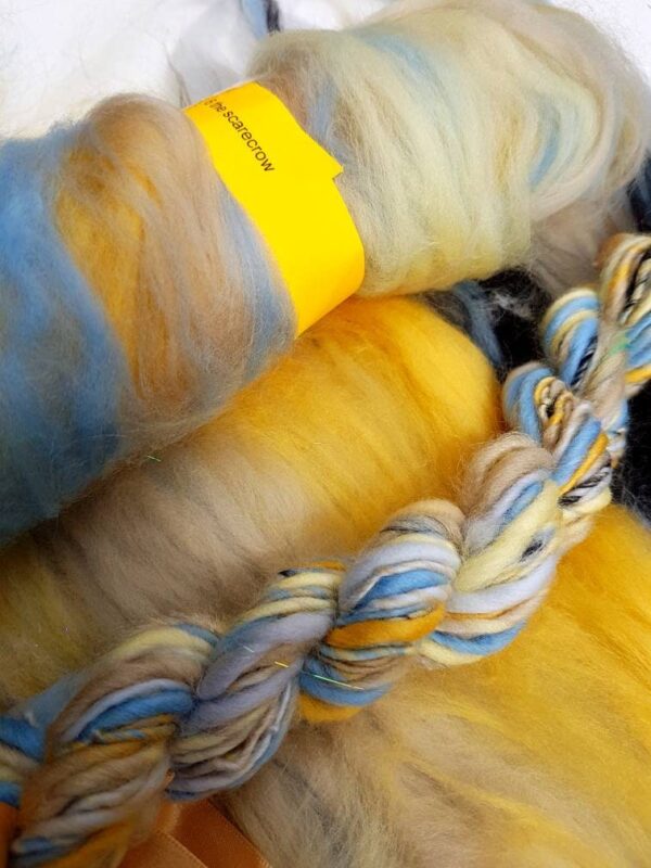 Wizard Of Oz Handspun Yarn / 6 The Scarecrow / 50g / Yellow / Straw / Crow / Beige / Cream / Blue / Cornflower / Knitting / Crochet