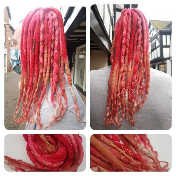 Red Merino Dreadlocks / 36 inch / 10 Pure Wool Dreadlocks / Felt Dreads / Wool Locks / Hair Weave / Double Ended Dreads / Amy Pond