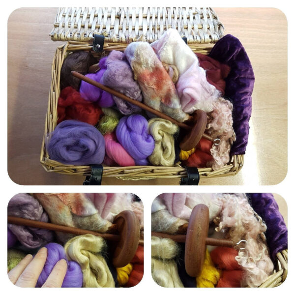 Custom Spinning Basket / spinning hamper / mixed media / felting gift / fibre treasure chest / drop spindle / silk / locks / Hand Dyed fibre