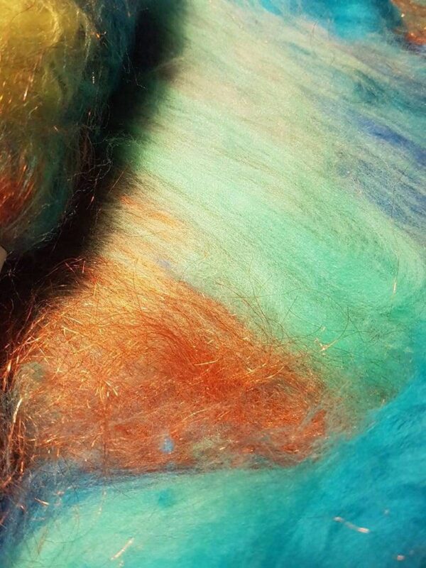 Wonderland Art Batt / 17. The Mock Turtle / Turquoise / Jade / Copper / Sea Green / Mint / Blue / 50g / Merino / Silk / Spinning / Felting