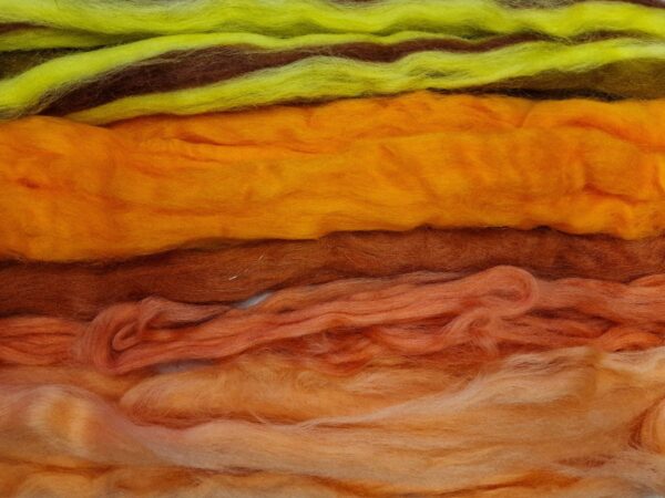 120g Waste Wool / Merino Corriedale Roving / Oranges Brown Yellows / Felting / Gift / Spinning / Fibre Gift / PLASTIC-FREE packaging